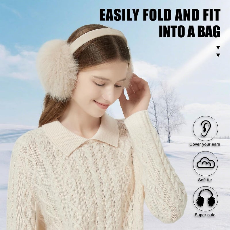 FSTEOE Women Winter Ear Muffs Foldable Girl Ear Warmer Fashion Furry Earmuff Soft Ear Cover Cold Weather - Image 5